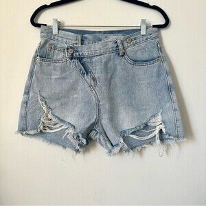 Alexander Wang Asymmetric Denim Shorts Light Wash Waist 29 Designer Cutoff